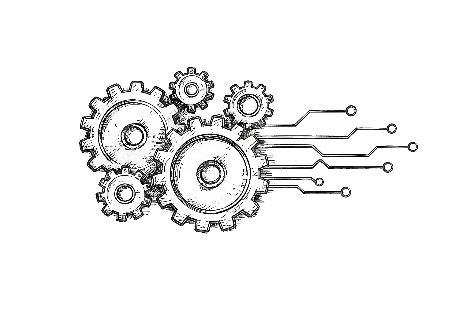 Hand-drawn gears feeding circuit traces
